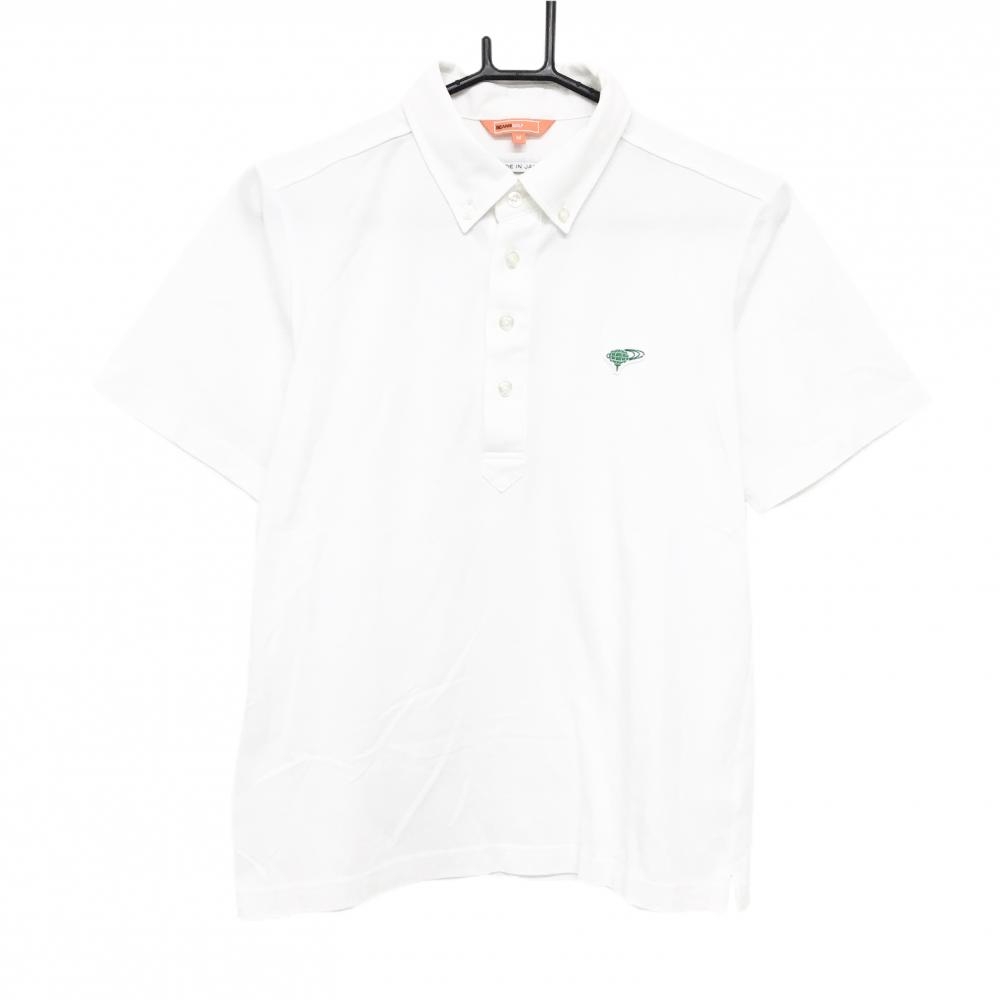 ビームスゴルフ 半袖ポロシャツ 白 ロゴグリーン ボタンダウン メンズ M ゴルフウェア BEAMS GOLF