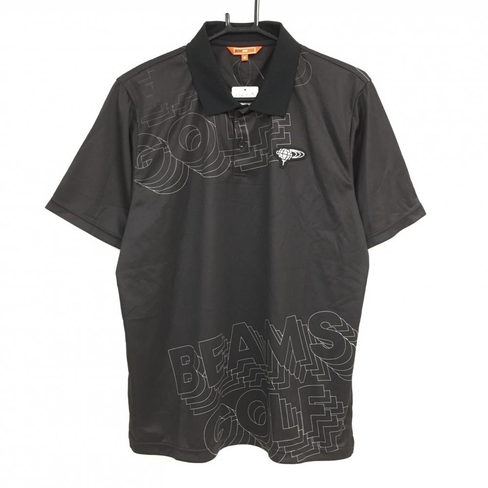 【新品】ビームスゴルフ 半袖ポロシャツ 黒×ライトグレー ロゴプリント 胸ワッペン メンズ M ゴルフウェア 2023年モデル BEAMS GOLF