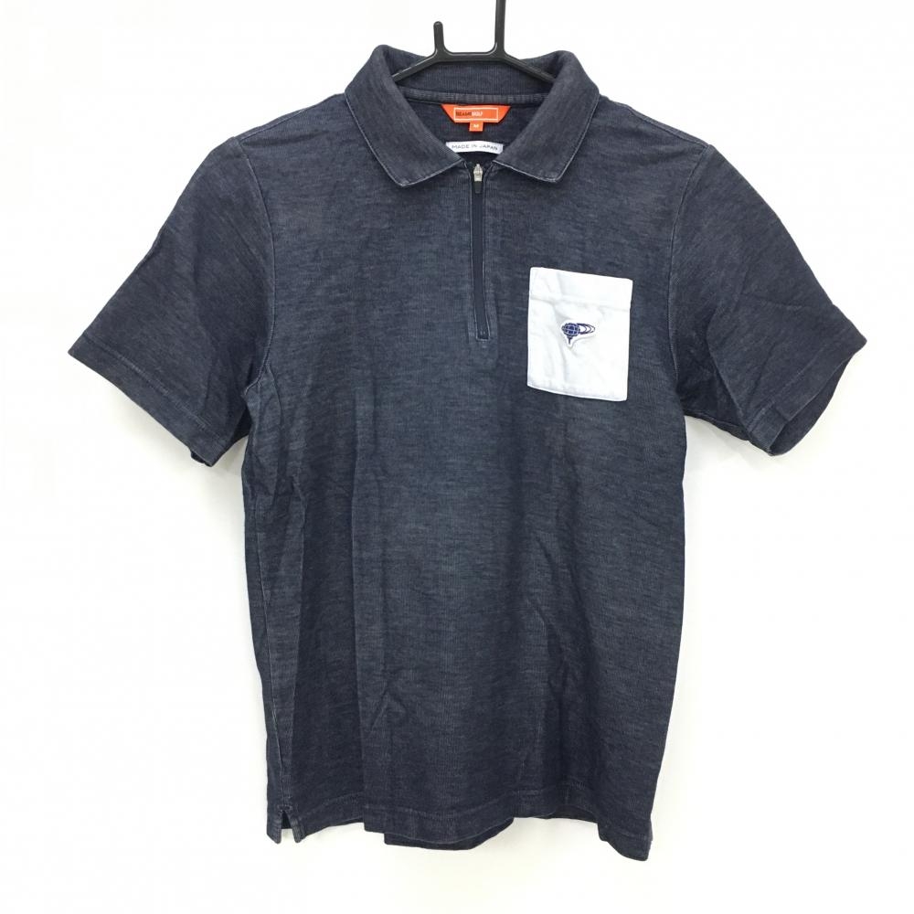 ビームスゴルフ 半袖ポロシャツ ネイビー 胸ポケット ハーフジップ メンズ M ゴルフウェア BEAMS GOLF