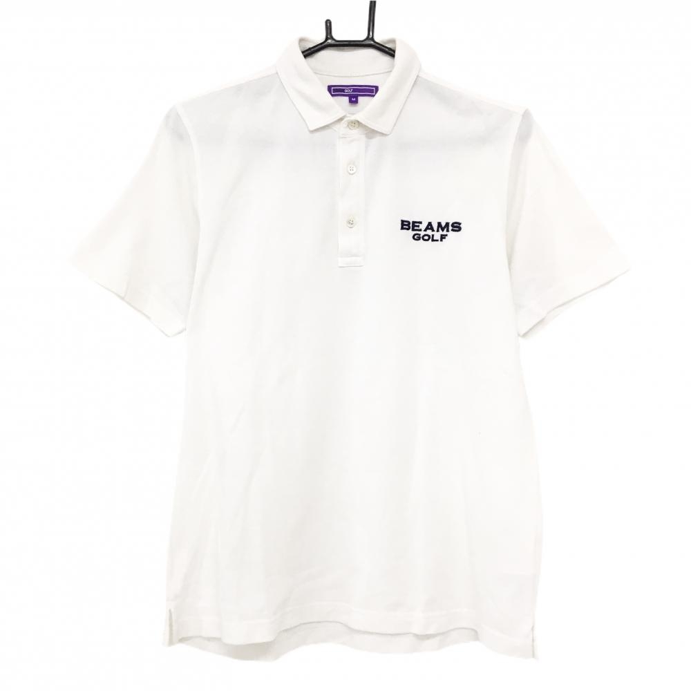 ビームスゴルフ 半袖ポロシャツ 白 ロゴネイビー メンズ M ゴルフウェア BEAMS GOLF