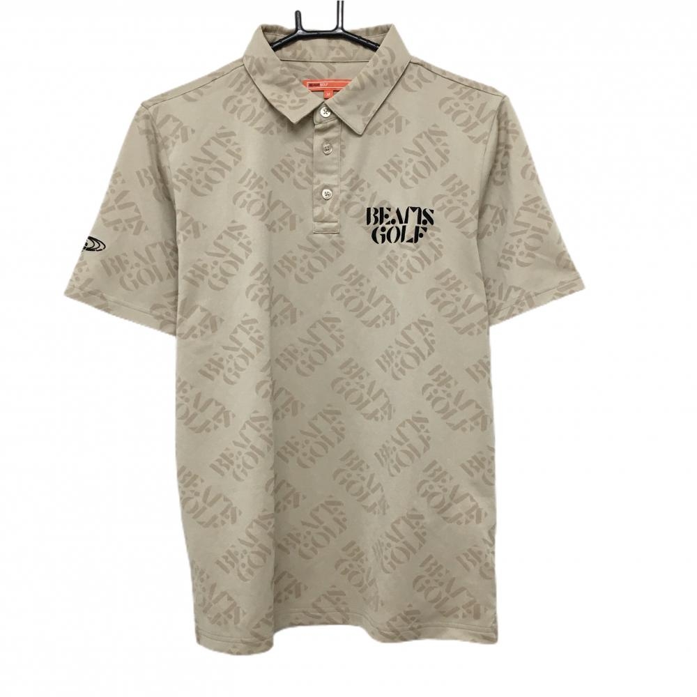 【美品】ビームスゴルフ 半袖ポロシャツ ベージュ ロゴ総柄  メンズ M ゴルフウェア BEAMS GOLF
