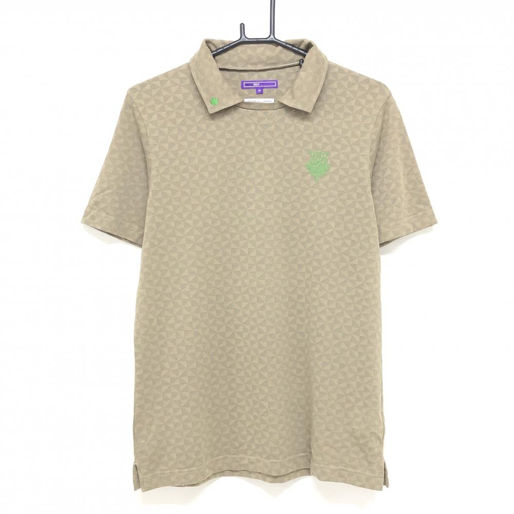 ビームスゴルフ 襟付き半袖シャツ ブラウンカーキ×カーキ 総柄地模様 ロゴ刺しゅう メンズ M ゴルフウェア BEAMS GOLF
