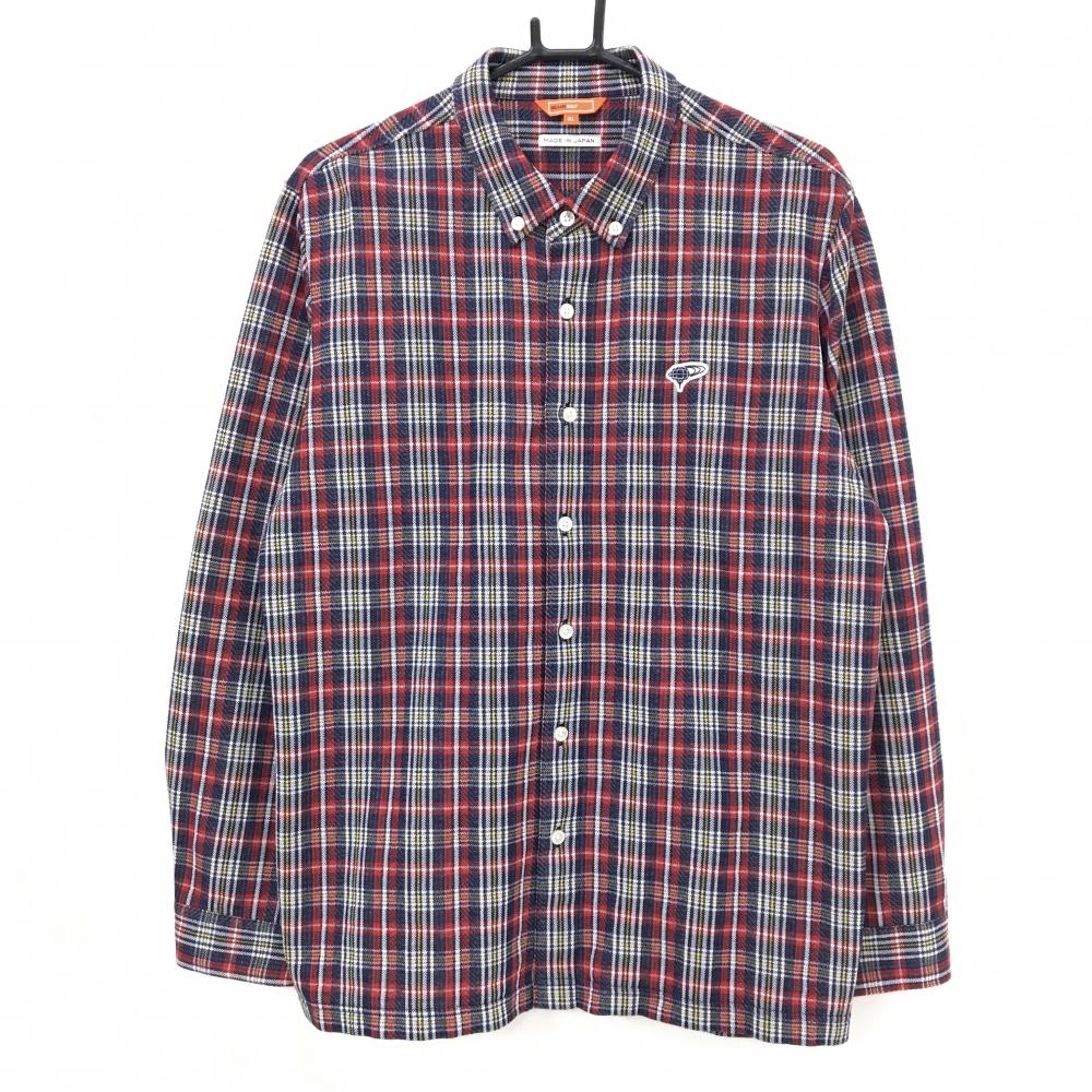【超美品】ビームスゴルフ 長袖シャツ レッド×ネイビー×白 チェック ボタンダウン メンズ XL ゴルフウェア BEAMS GOLF