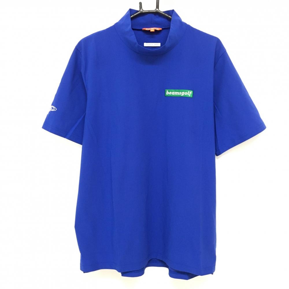 【超美品】ビームスゴルフ 半袖ハイネックシャツ ブルー×グリーン メッシュ調生地 メンズ XL ゴルフウェア BEAMS GOLF
