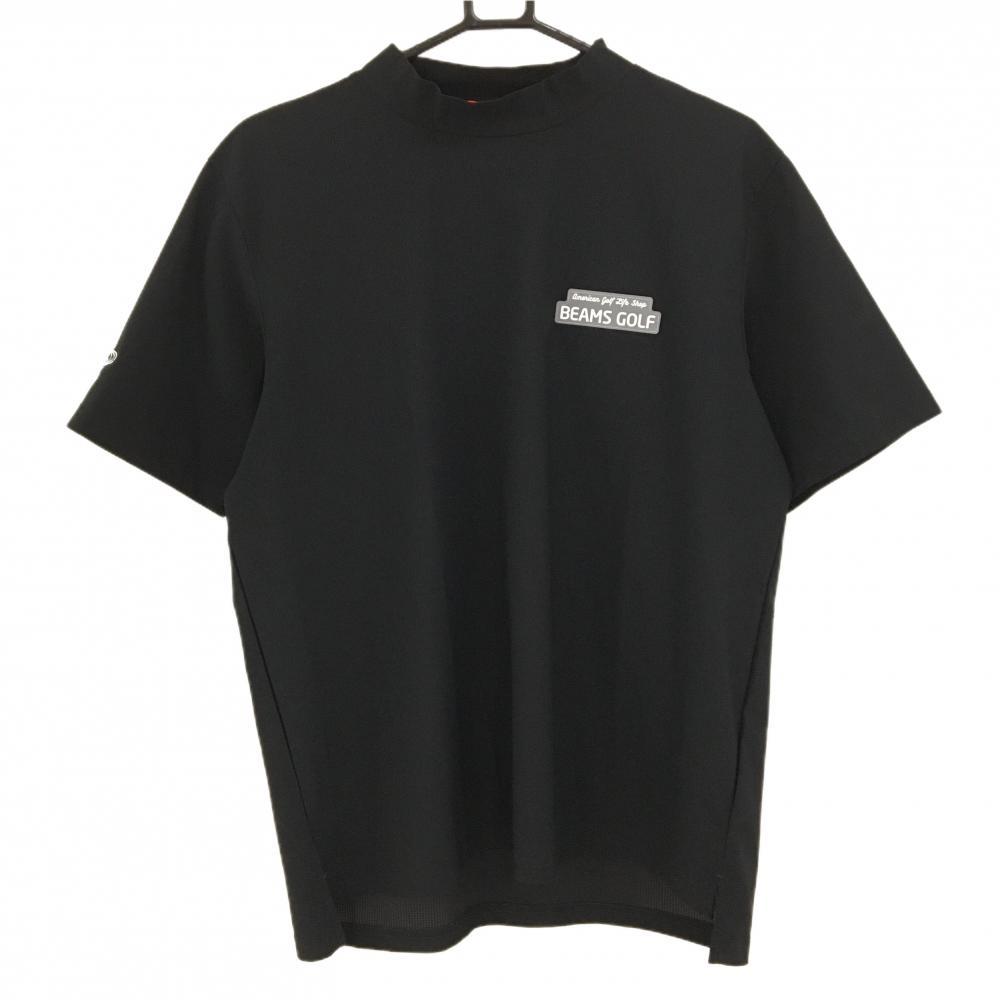 【超美品】ビームスゴルフ 半袖ハイネックシャツ 黒 シリコンワッペン 袖ロゴ刺しゅう メンズ L ゴルフウェア BEAMS GOLF