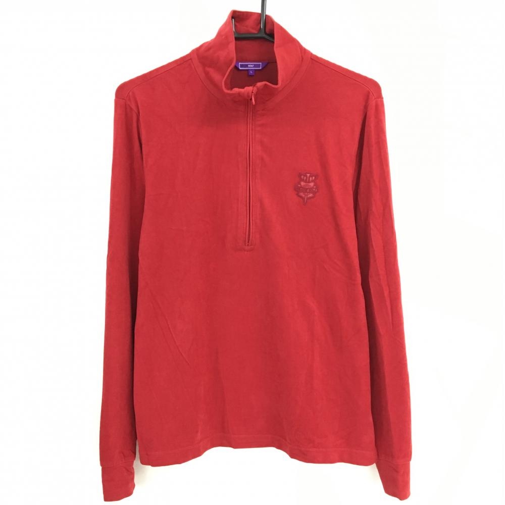 【美品】ビームスゴルフ 長袖ハイネックシャツ レッド 微起毛 ハーフジップ ロゴワッペン メンズ L ゴルフウェア BEAMS GOLF