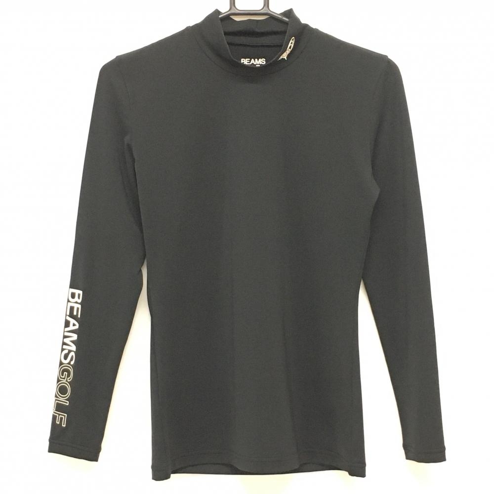 ビームスゴルフ 長袖ハイネックシャツ 黒×白 ネックロゴプリント  メンズ M ゴルフウェア BEAMS GOLF