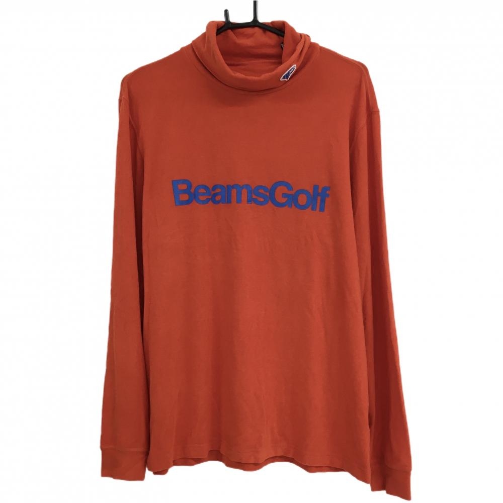 【美品】ビームスゴルフ 長袖ハイネックシャツ レッド ロゴブルー 表微起毛 色褪せ少 メンズ XL ゴルフウェア BEAMS GOLF