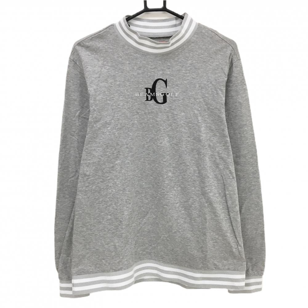 【超美品】ビームスゴルフ 長袖ハイネックシャツ 杢グレー×白×黒 フロントロゴ メンズ L ゴルフウェア 2024年モデル BEAMS GOLF