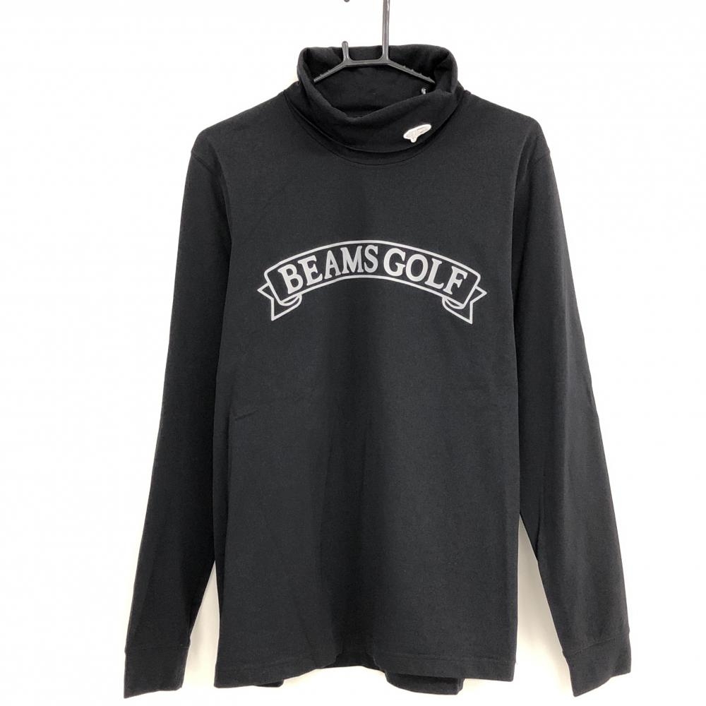 【美品】ビームスゴルフ 長袖タートルネックシャツ 黒 裏微起毛 ロゴプリント  メンズ XL ゴルフウェア BEAMS GOLF