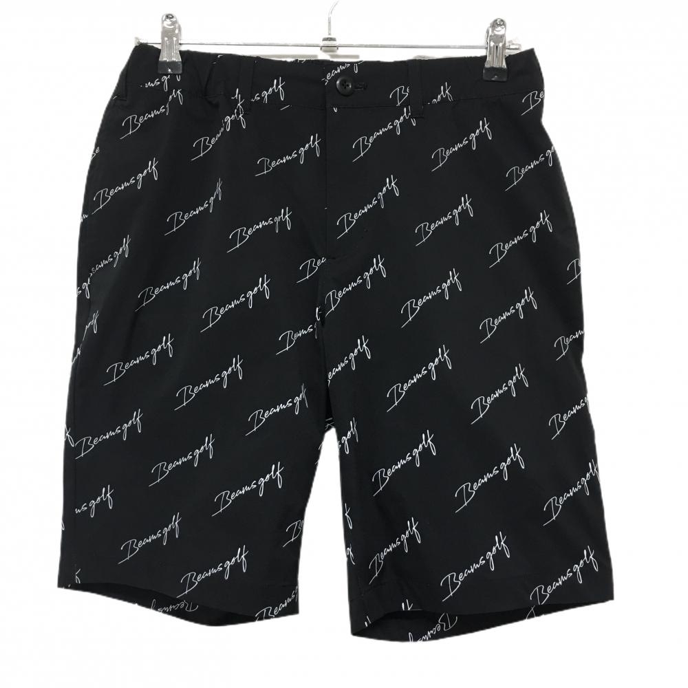 【美品】ビームスゴルフ ハーフパンツ 黒×白 ロゴ総柄 メンズ M ゴルフウェア 2022年モデル BEAMS GOLF