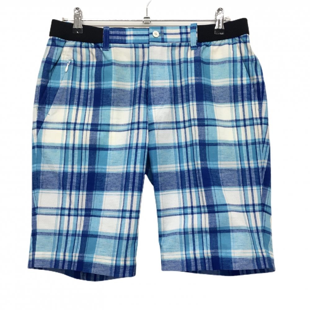 【超美品】ビームスゴルフ ハーフパンツ ブルー×白 チェック メッシュ調 メンズ 48 ゴルフウェア 2022年モデル BEAMS GOLF