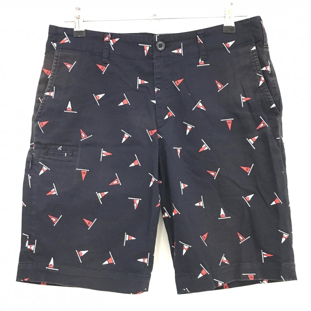 ビームスゴルフ ハーフパンツ ネイビー×レッド フラッグ柄 メンズ M ゴルフウェア BEAMS GOLF