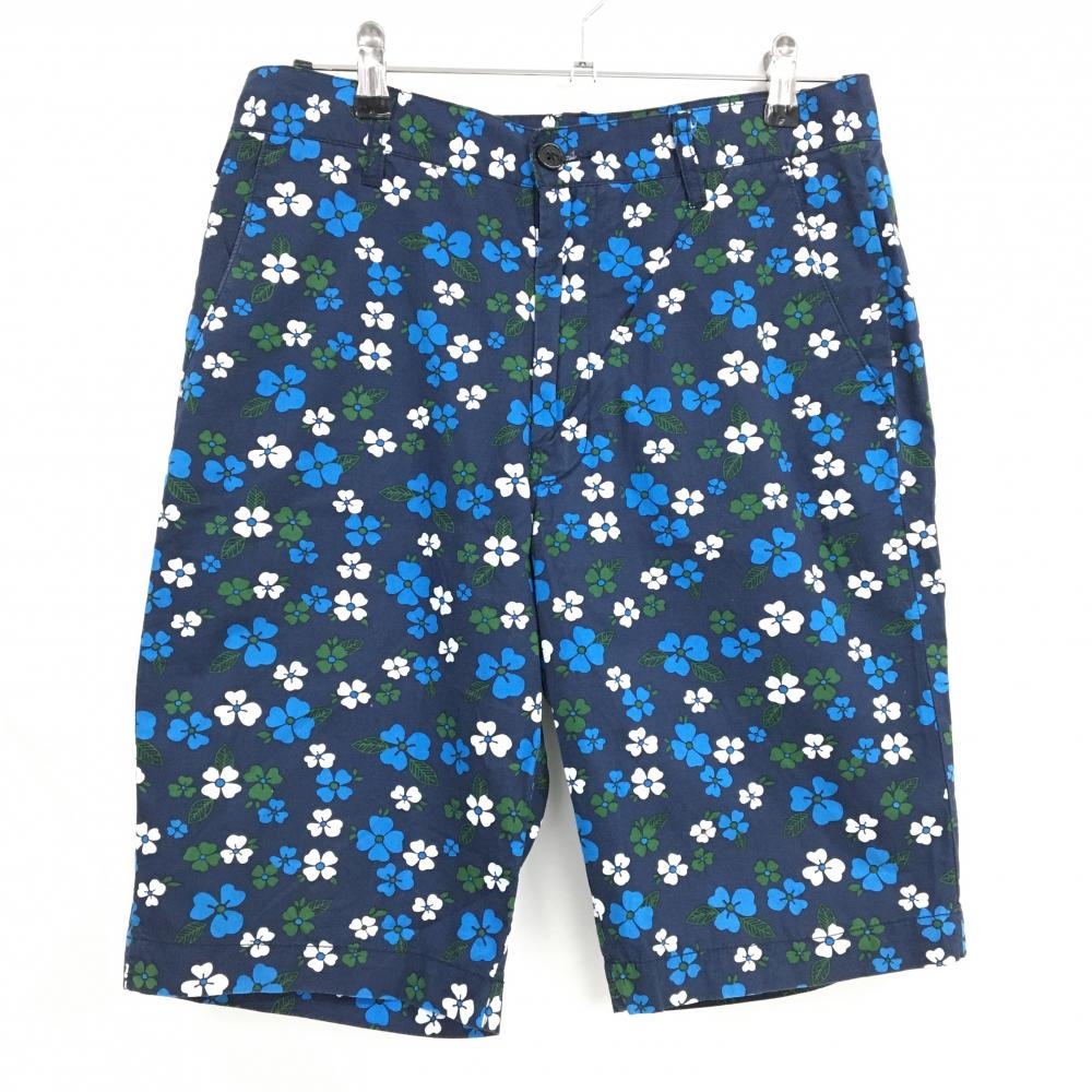 【美品】ビームスハート ハーフパンツ ネイビー×白 花柄 コットン100％ メンズ M ゴルフウェア BEAMS GOLF