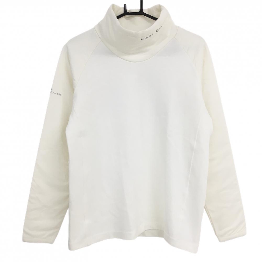 【美品】ヒールクリーク 長袖ハイネックシャツ 白 ネック袖切替 ネック内側微起毛 メンズ 48(M) ゴルフウェア Heal Creek