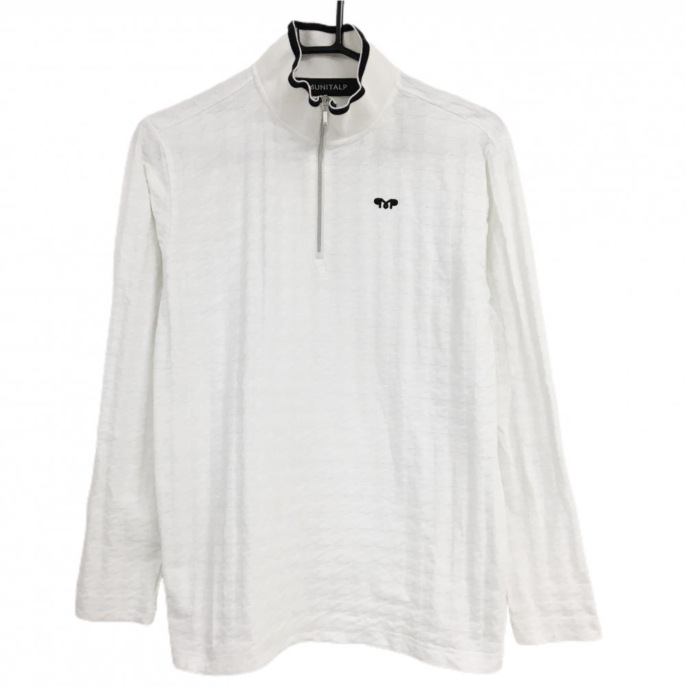 ムニタルプ 長袖ハイネックシャツ 白×黒 千鳥格子織生地 ハーフジップ ヒールクリーク  メンズ 48 ゴルフウェア Heal Creek