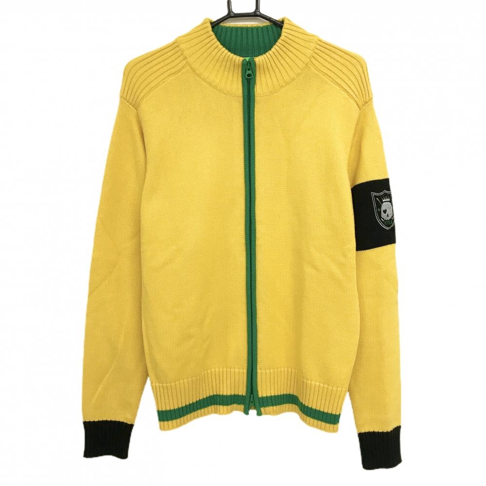 ビバハート ニットジャケット イエロー×グリーン 袖スカル刺しゅう アクリル混  メンズ 50(L) ゴルフウェア VIVA HEART