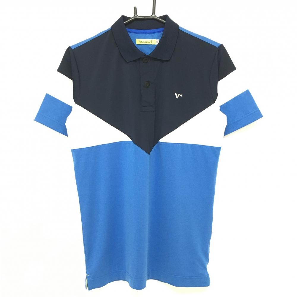 ビバハート 半袖ポロシャツ ネイビー×ブルー 切替 メンズ 48 ゴルフウェア VIVA HEART 画像