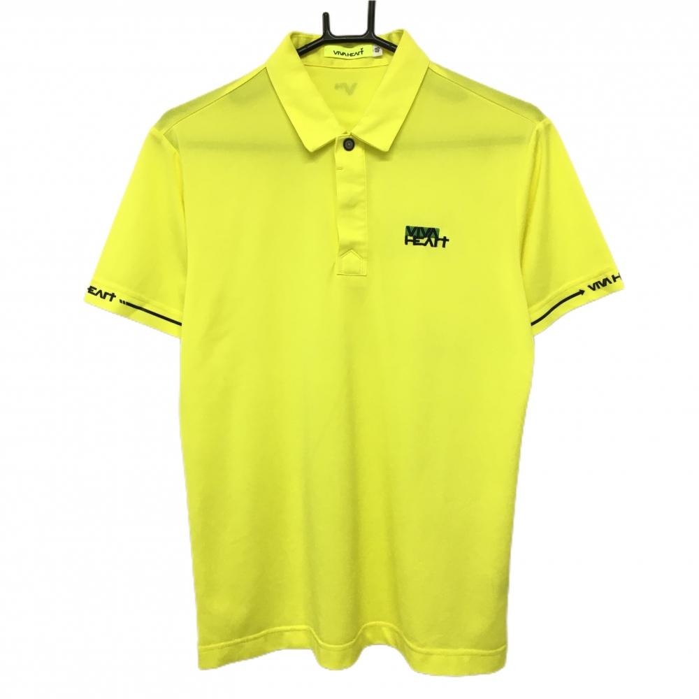 ビバハート 半袖ポロシャツ イエロー×黒 胸刺しゅう 袖口プリント 襟汚れ メンズ 48(M) ゴルフウェア VIVA HEART