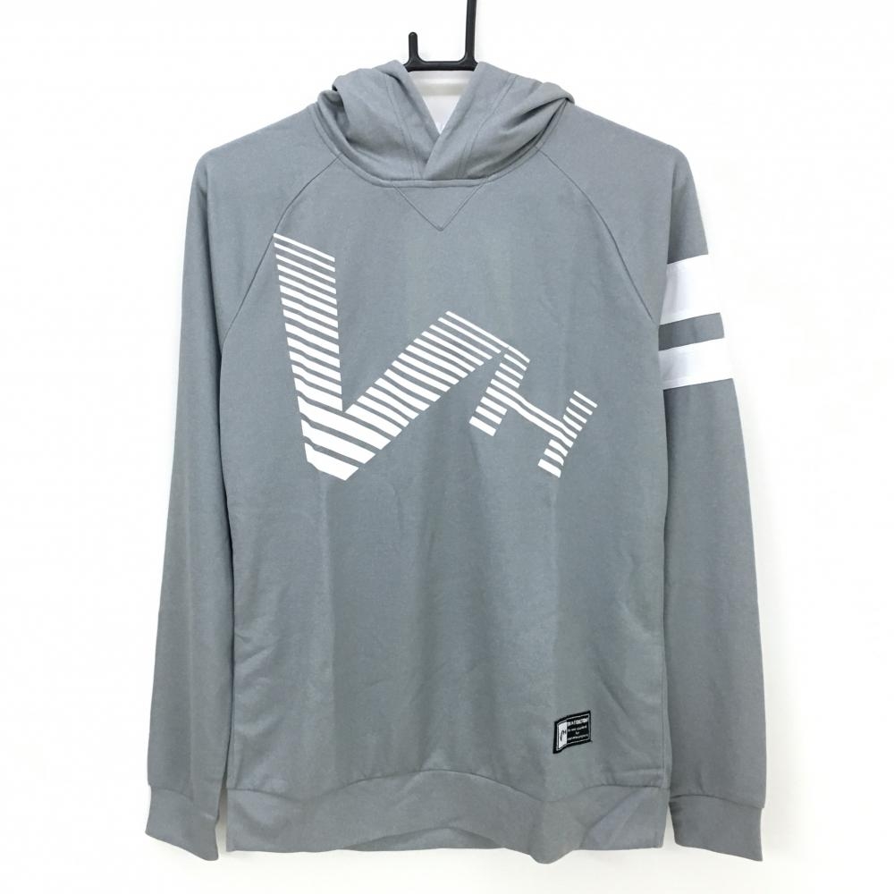 【新品】ビバハート フード付長袖Ｔシャツ グレー×白 フロントロゴ 袖2ライン メンズ 48(M) ゴルフウェア VIVA HEART