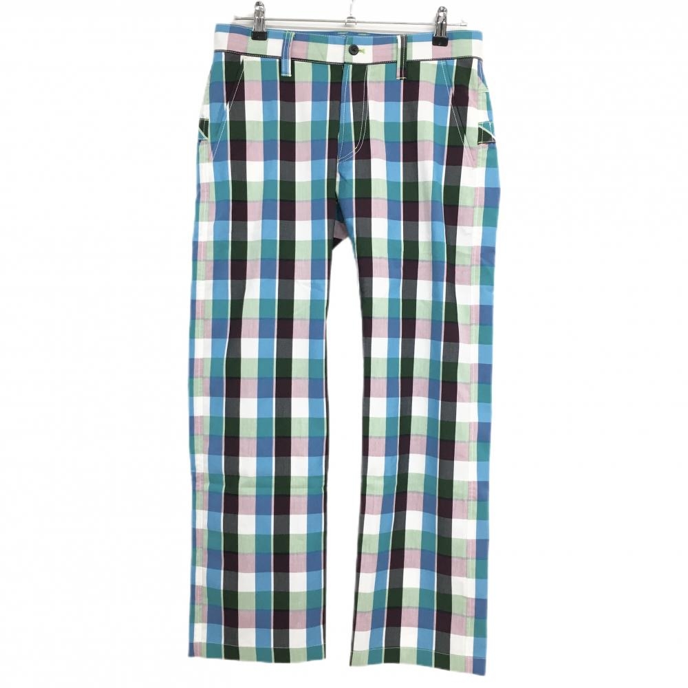 【新品】ビバハート パンツ ライトブルー×白×ライトグリーン チェック ストレッチ ティー装着可 メンズ 79 ゴルフウェア VIVA HEART