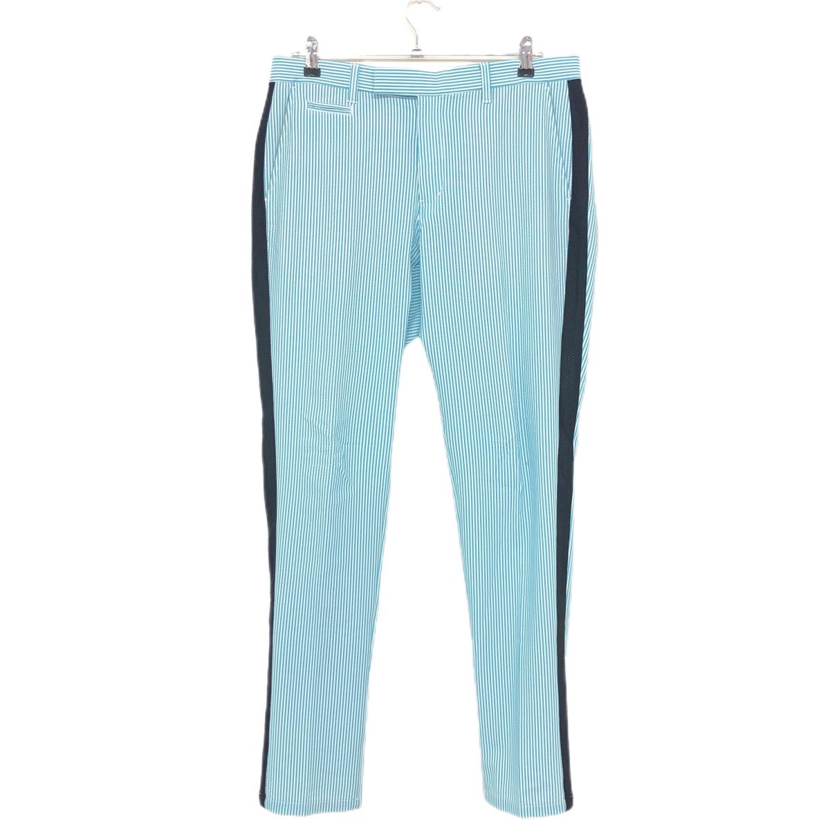 【超美品】ビバハート パンツ ライトブルー×白 ストライプ サッカー調生地 ストレッチ メンズ 85 ゴルフウェア VIVA HEART