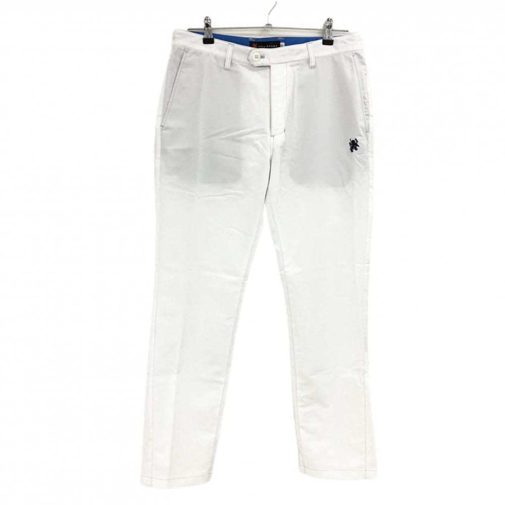 【超美品】ビバハート パンツ 白 ロゴ刺しゅうネイビー 地模様 メンズ 82 ゴルフウェア VIVA HEART