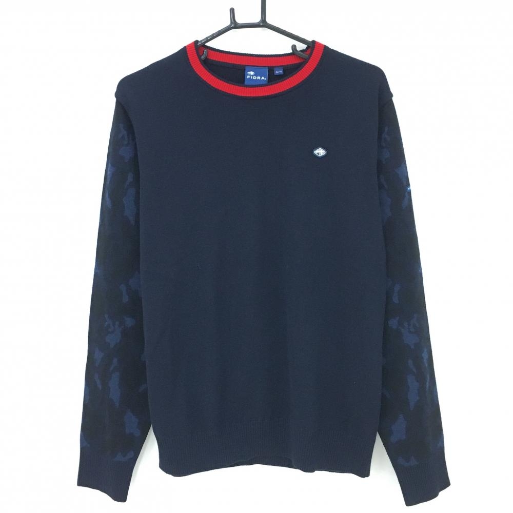 【超美品】フィドラ セーター ダークネイビー 袖迷彩 カモフラ ニット ウール混 メンズ XL/TG ゴルフウェア FIDRA