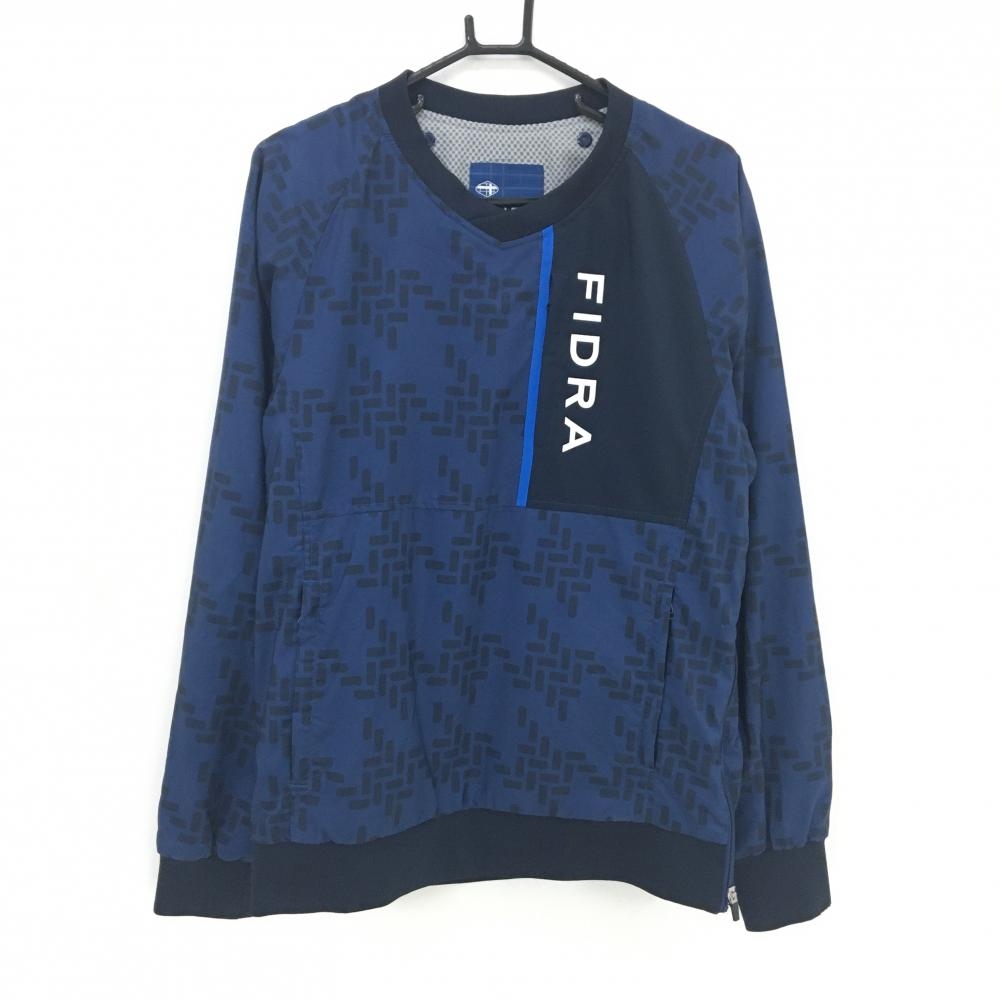 【美品】フィドラ スニード ネイビー 総柄 裏地メッシュ微起毛 ブルゾン メンズ XL/TG ゴルフウェア FIDRA