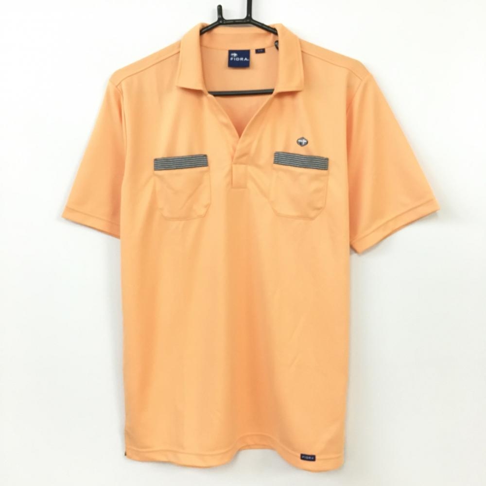 【美品】FIDRA フィドラ 半袖ポロシャツ ライトオレンジ×ダークネイビー スキッパー 胸ポケット メンズ L ゴルフウェア 画像