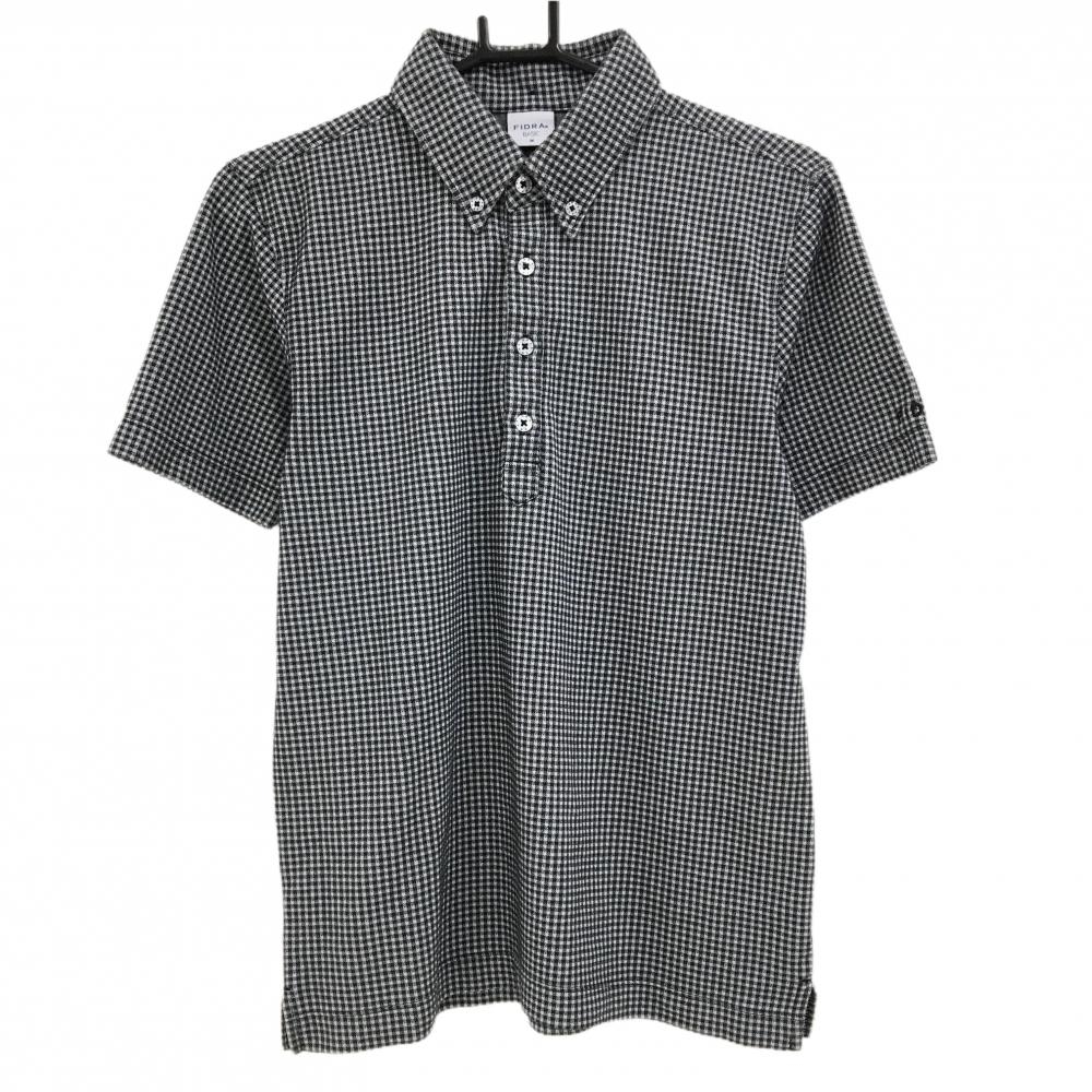 フィドラ 半袖ポロシャツ 黒×白 チェック ボタンダウン  メンズ M ゴルフウェア FIDRA