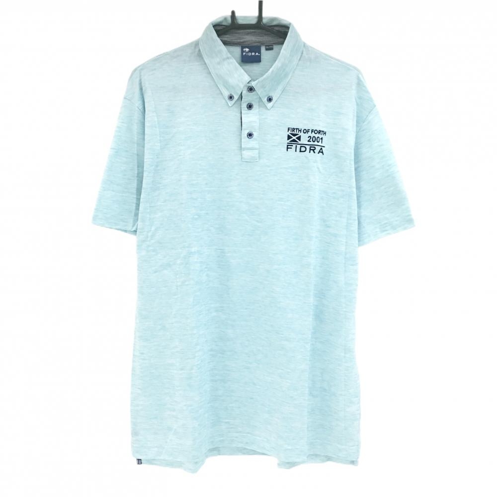 【超美品】フィドラ 半袖ポロシャツ 杢ライトブルー系 ボタンダウン ロゴ刺しゅう メンズ XXL/TTG ゴルフウェア 大きいサイズ FIDRA
