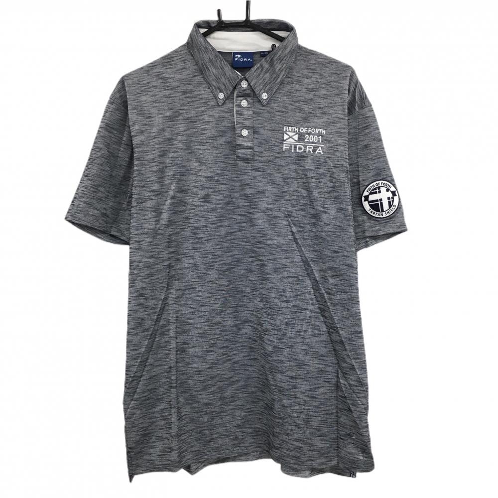 【超美品】フィドラ 半袖ポロシャツ 杢グレー ロゴ刺しゅう ボタンダウン メンズ  ゴルフウェア FIDRA