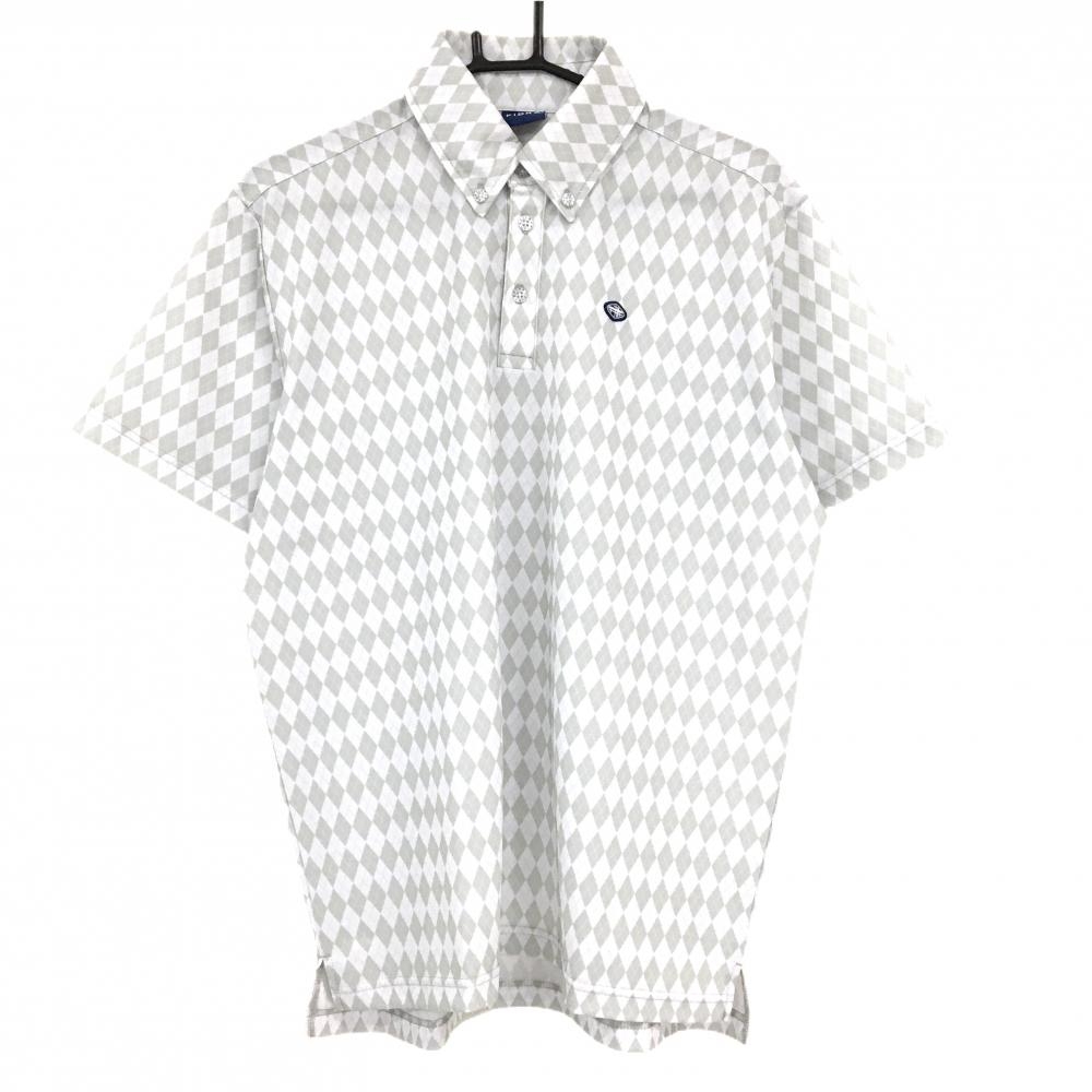 【超美品】フィドラ 半袖ポロシャツ グレー×白 アーガイル柄 ボタンダウン  メンズ XL/TG ゴルフウェア FIDRA