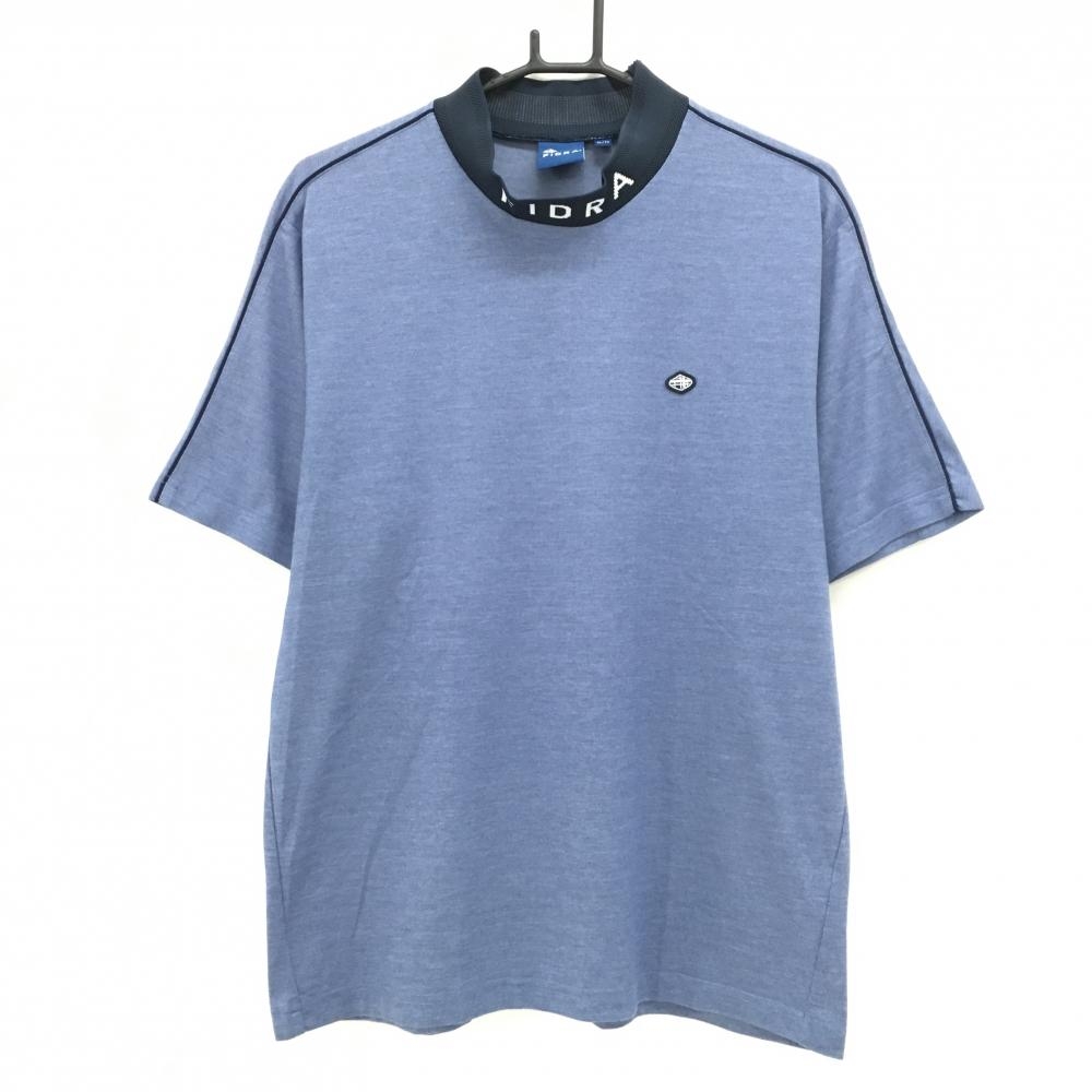 【超美品】フィドラ 半袖ハイネックシャツ ライトネイビー×ネイビー ネックロゴ  メンズ XL/TG ゴルフウェア FIDRA