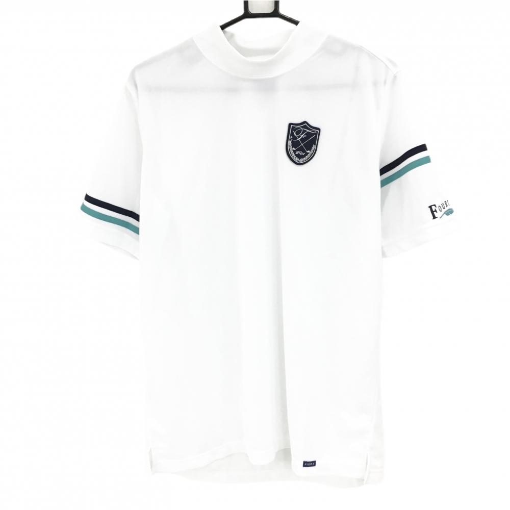 【超美品】フィドラ 半袖ハイネックシャツ 白×ネイビー 袖ライン FOURTEEN  メンズ L/G ゴルフウェア FIDRA