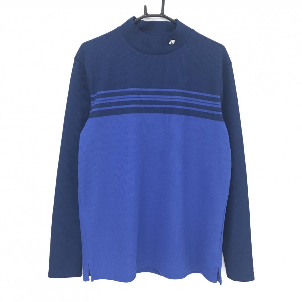 【超美品】フィドラ 長袖ハイネックシャツ ネイビー×ブルー 胸元ライン  メンズ XL/TG ゴルフウェア FIDRA