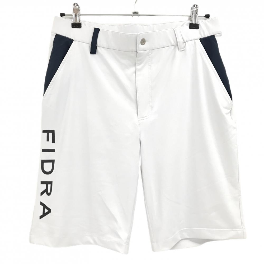 【美品】フィドラ ハーフパンツ 白×ネイビー サイドロゴプリント ストレッチ  メンズ XL/TG ゴルフウェア FIDRA