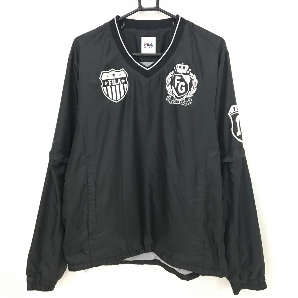 【美品】フィラゴルフ 2WAYスニード 黒 ロゴ白 袖着脱可 裾ドローコード  メンズ LL ゴルフウェア FILA GOLF