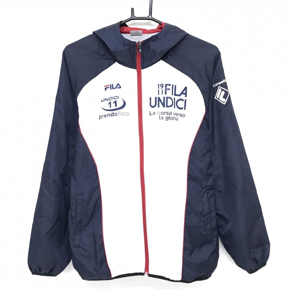 フィラ ジップパーカー ネイビー×白 フロント英字 裏地起毛 メンズ M ゴルフウェア FILA GOLF