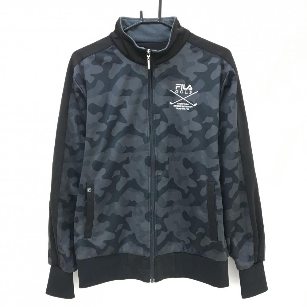 【美品】フィラゴルフ ブルゾン グレー×黒 カモフラ柄 裏微起毛  メンズ L ゴルフウェア FILA GOLF