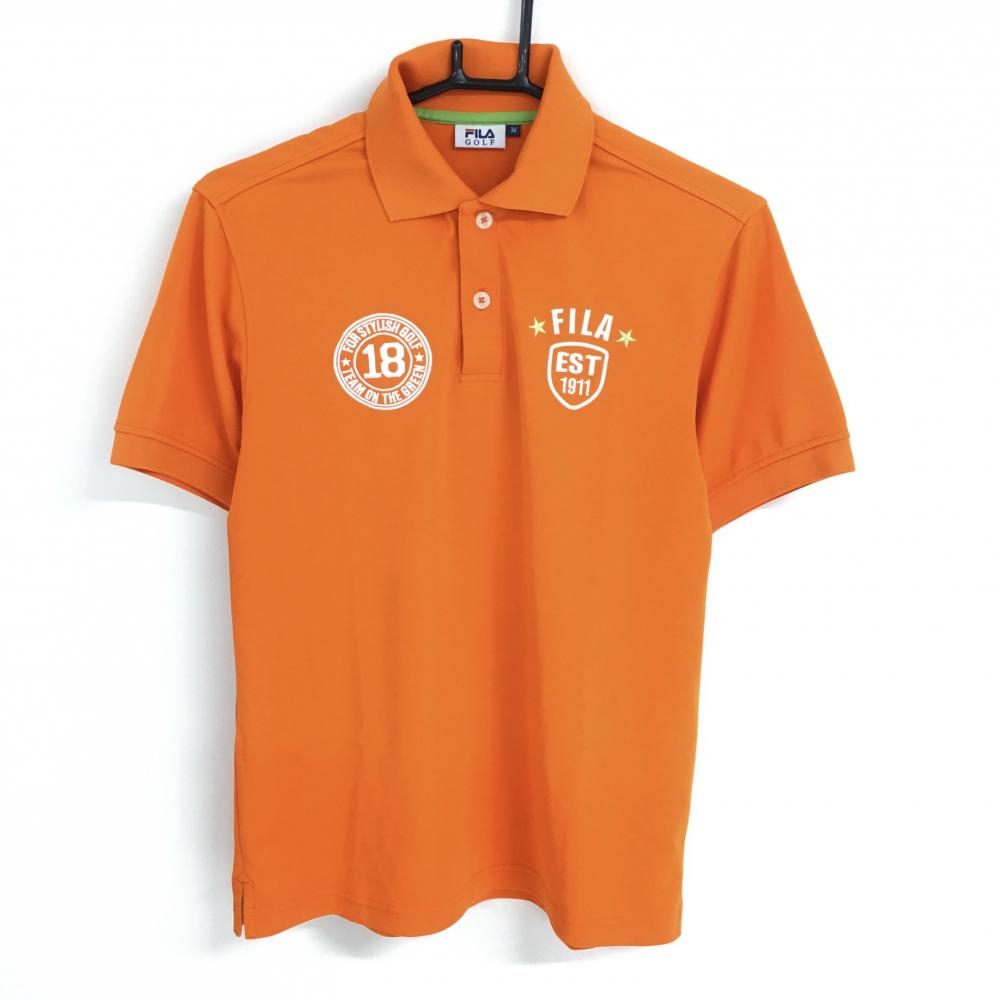 【超美品】フィラゴルフ 半袖ポロシャツ オレンジ×白 襟裏プリント メンズ M ゴルフウェア FILA GOLF 画像