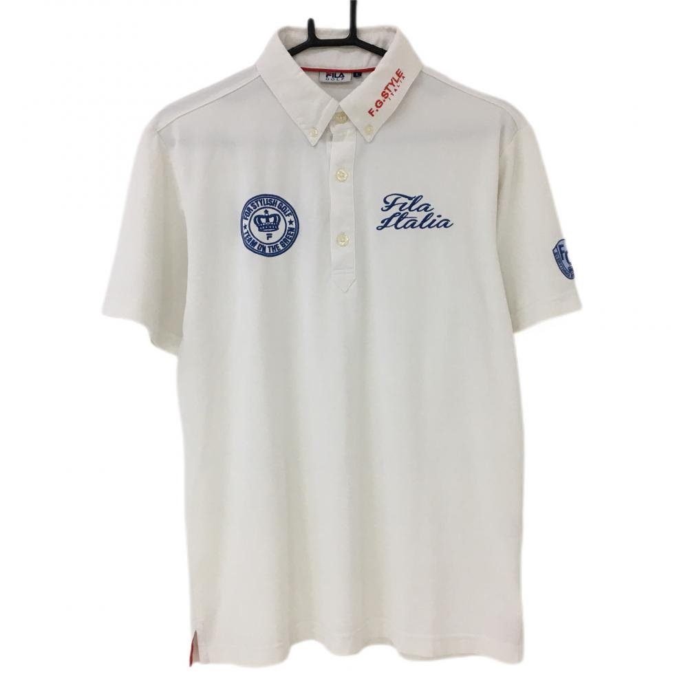 フィラゴルフ 半袖ポロシャツ 白×ライトブルー ボタンダウン  メンズ L ゴルフウェア FILA GOLF