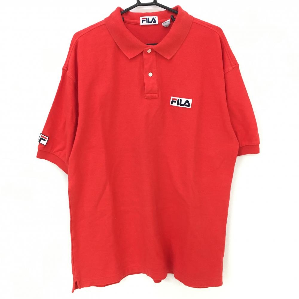 フィラゴルフ 半袖ポロシャツ レッド 胸元ロゴ メンズ L ゴルフウェア FILA GOLF