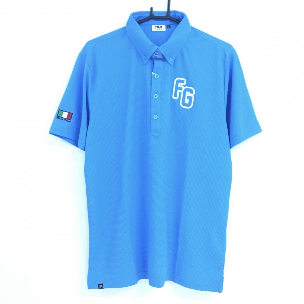 【新品】フィラゴルフ 半袖ポロシャツ ブルー ボタンダウン ロゴ刺しゅう UVカット メンズ LL ゴルフウェア FILA GOLF