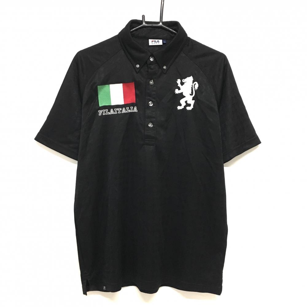 【美品】フィラゴルフ 半袖ポロシャツ 黒 千鳥格子織生地 ボタンダウン  メンズ LL ゴルフウェア FILA GOLF