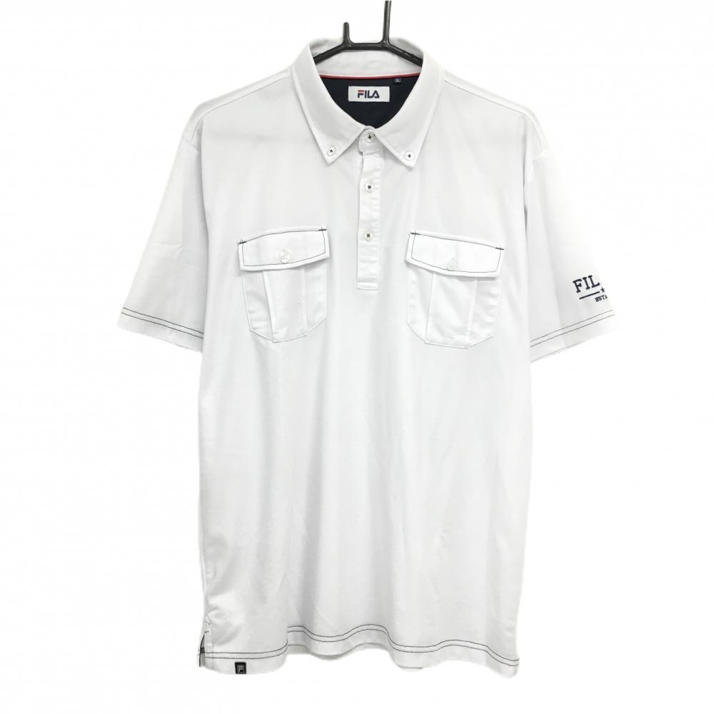 フィラゴルフ 半袖ポロシャツ 白×ネイビー ボタンダウン 袖刺しゅう  メンズ 3L ゴルフウェア FILA GOLF