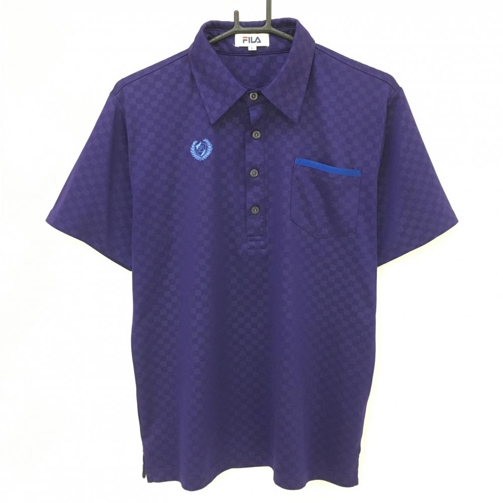 【超美品】フィラ 半袖ポロシャツ パープル ブロックチェック織生地 メンズ L ゴルフウェア FILA GOLF