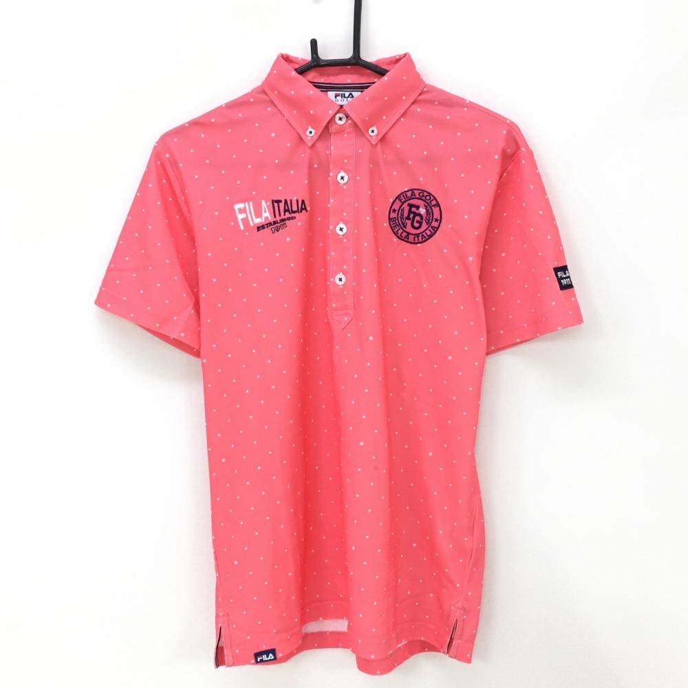 フィラゴルフ 半袖ポロシャツ ピンク×白 ピンドット ワッペン メンズ M ゴルフウェア FILA GOLF