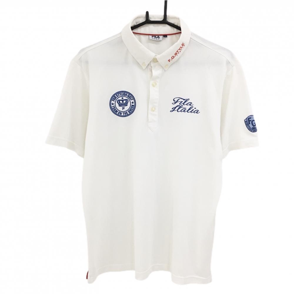 フィラゴルフ 半袖ポロシャツ 白×ブルー ボタンダウン ロゴ刺しゅう メンズ LL ゴルフウェア FILA GOLF